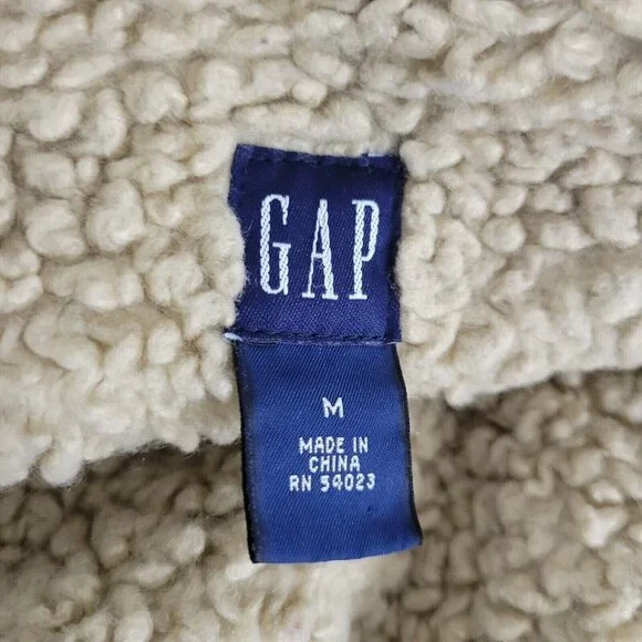 GAP Denim Trucker Jacket Women Medium Sherpa Lined Snap Button Pockets Blue - Picture 11 of 12